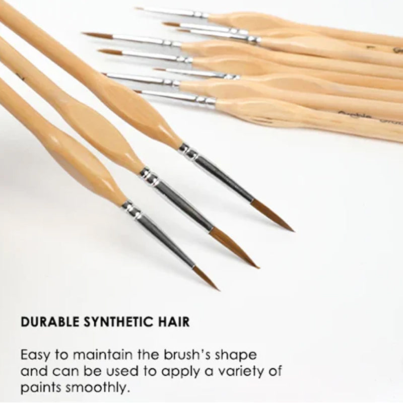11 Pcs Miniature Detail Paint Brush Set With Natural Wood Handle