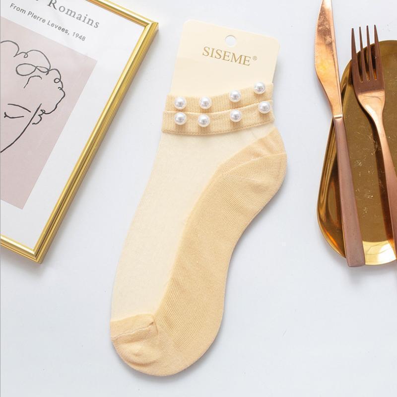 Clapfun™ Women Pearl Fishnet Ankle High Socks