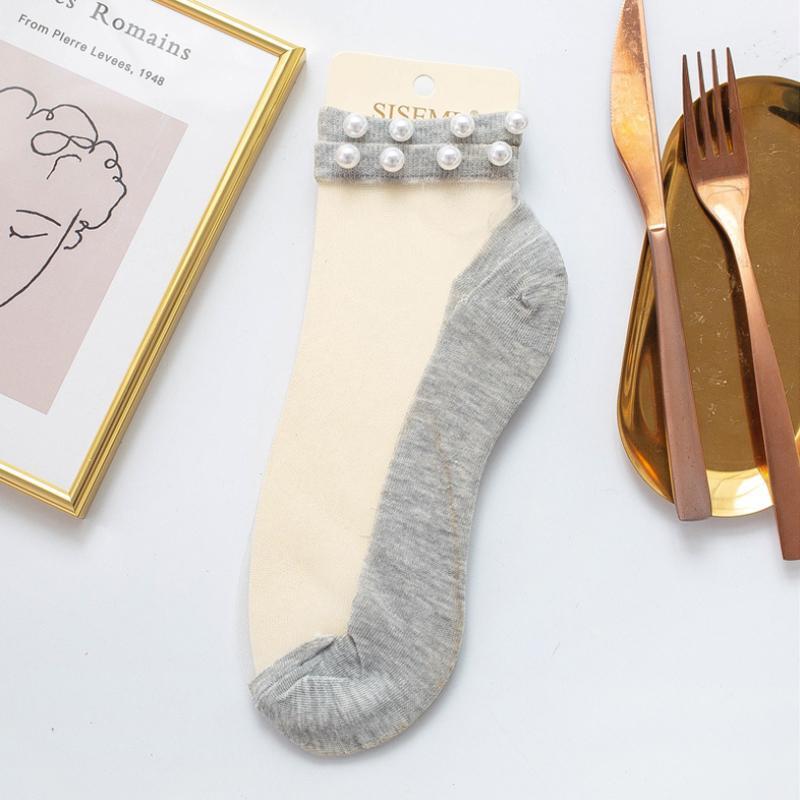 Clapfun™ Women Pearl Fishnet Ankle High Socks