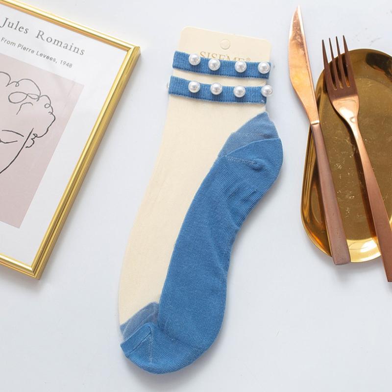 Clapfun™ Women Pearl Fishnet Ankle High Socks