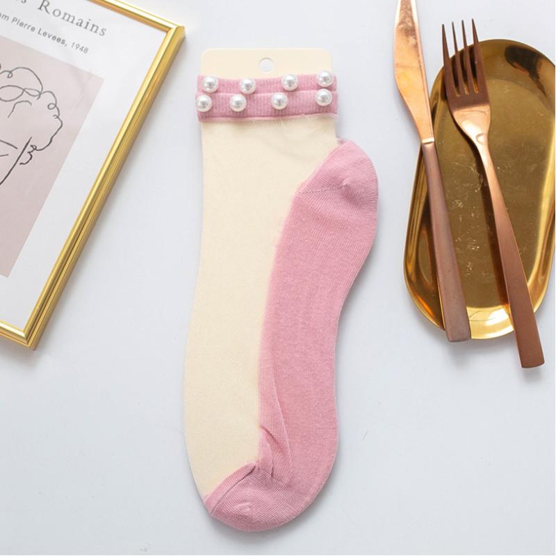 Clapfun™ Women Pearl Fishnet Ankle High Socks