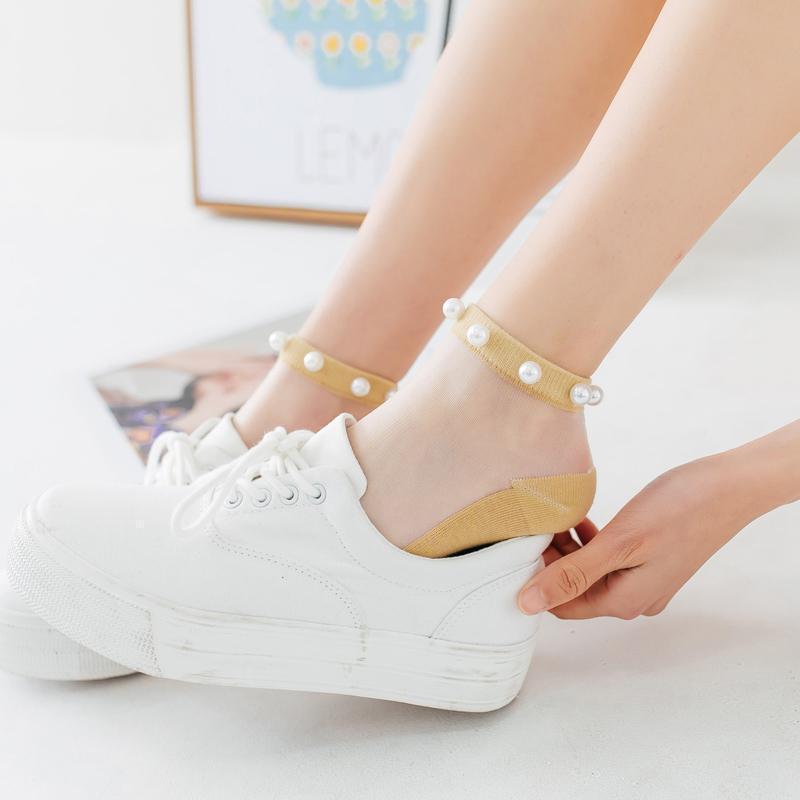 Clapfun™ Women Pearl Fishnet Ankle High Socks