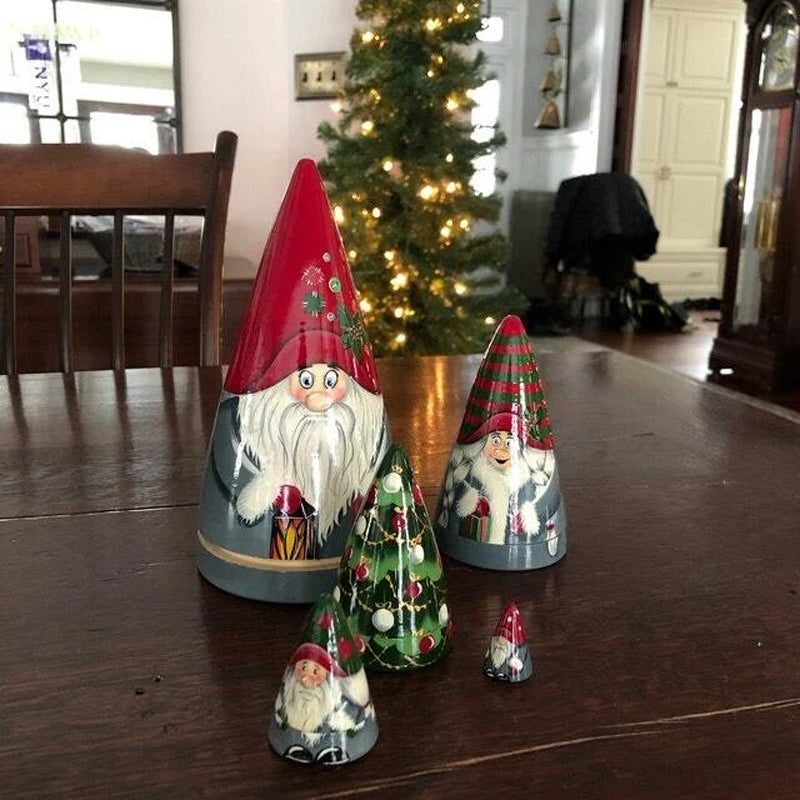 Handmade Scandinavian Gnome Wooden Nesting Dolls (5 pcs)