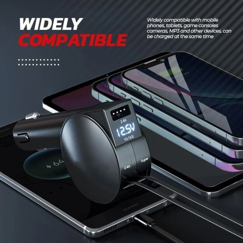 3-in-1 Retractable Fast Charging Car Adapter