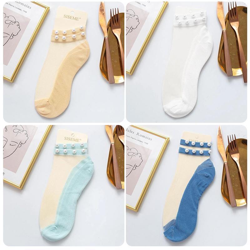 Clapfun™ Women Pearl Fishnet Ankle High Socks