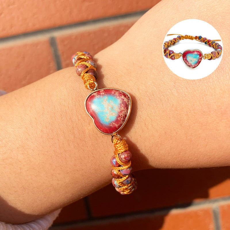 Natural Stone Heart Charm Bracelet